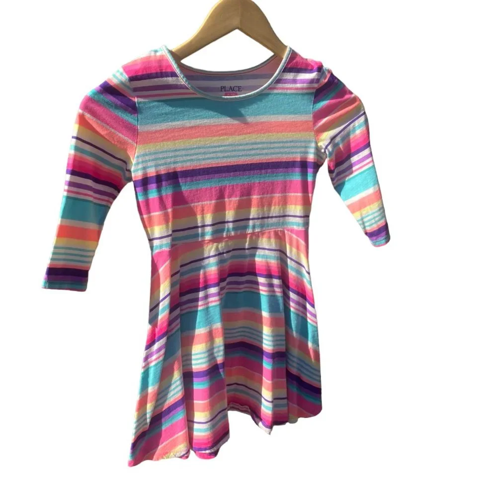 Children's Place Girl's colorful striped long‎ sleeve dress sz M (7-8) - Picture 2 of 6